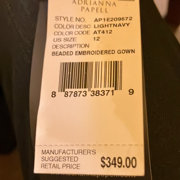 Adrianna Papell beaded embroidered gown size 12 navy maxi dress - Picture 5 of 9